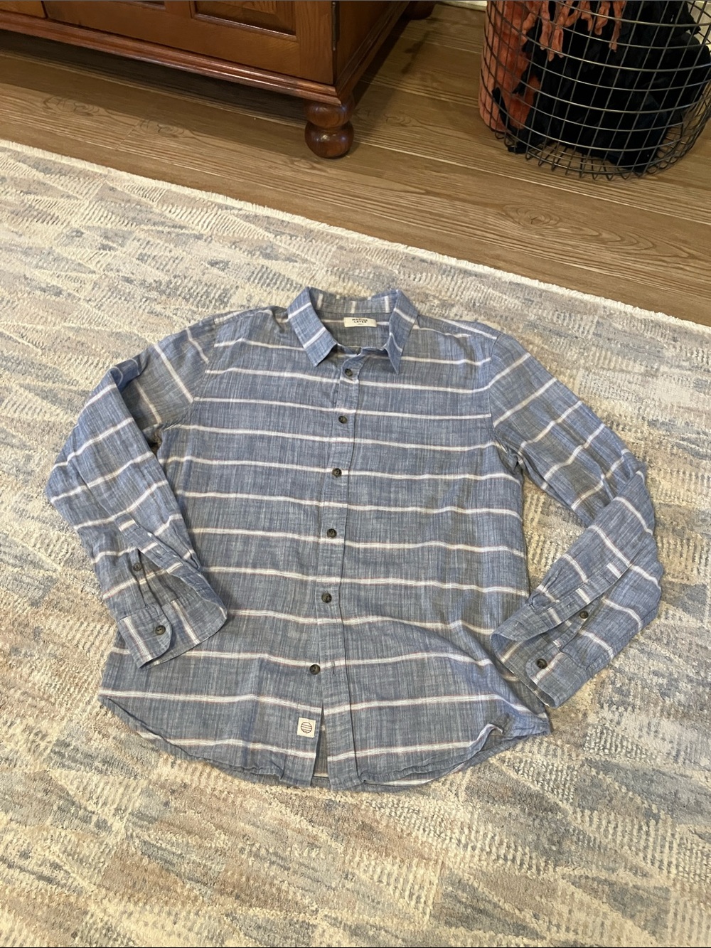 Marine Layer Blue and White Horizontal Stripe Button-Down Shirt